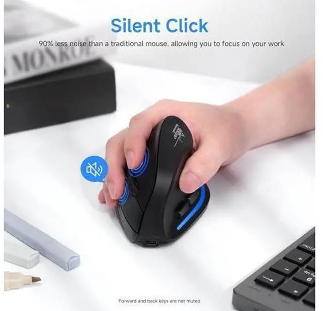 Alt view image 6 of 7 - DIXSG Ergonomic Wireless Mouse, Bluetooth Vertical Mouse with LED Light, Control Up to 3 Devices (BT5.0+BT5.0+2.4GHz), Adjustable DPI 2400/1600/1000, Bluetooth Mouse for PC, Laptop, Mac, Windows