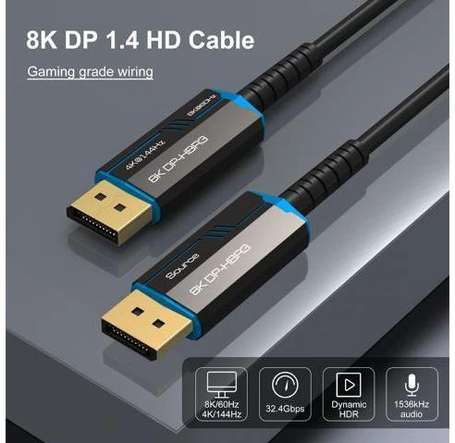 Alt view image 5 of 7 - 8K Long DP Fiber Optic Cable 330FT/100M,AUBEAMTO Displayport 1.4 Cable, 32.4Gbps Ultra High Speed, 8K@60Hz, 4K@144Hz, Support HBR3, DSC 1.2, HDR10, Compatible with Graphics Card, Projector, Monitor