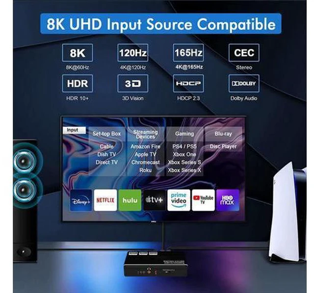 Alt view image 4 of 7 - AUBEAMTO 8K 60Hz HDMI 2.1 Audio Extractor With 7.1CH Atmos & Optical Toslink 48Gbps HDMI Audio Splitter 8K 60Hz HDMI Audio Converter for PS5 XBox One