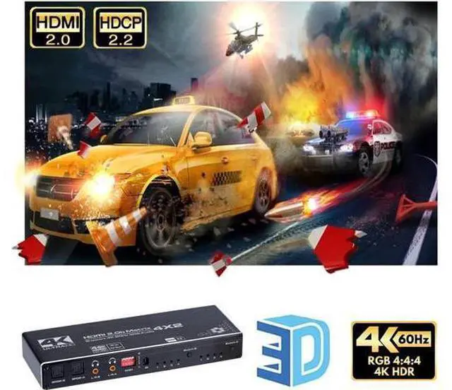 Alt view image 6 of 7 - HDMI Matrix 4x2,AUBEAMTO 4K@60Hz HDMI Matrix Switch 4 in 2 Out with EDID Extractor and IR Remote Control, Support HDMI 2.0b, HDCP2.2, HDR10, Ultra HD, 3D
