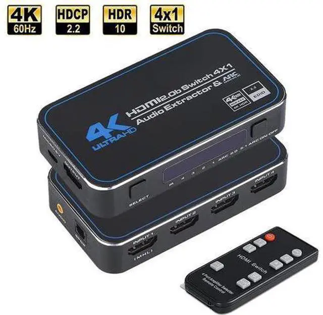 Main image of HDMI Switch 4x1 with Audio Extractor, AUBEAMTO 4K@60Hz Ultra HD HDMI Switcher with Optical TOSLINK SPDIF, 3.5mm Audio Support ARC Function, 3D, 1080P @120Hz, 4Kx2k @60Hz HDTV (IR Remote Control)