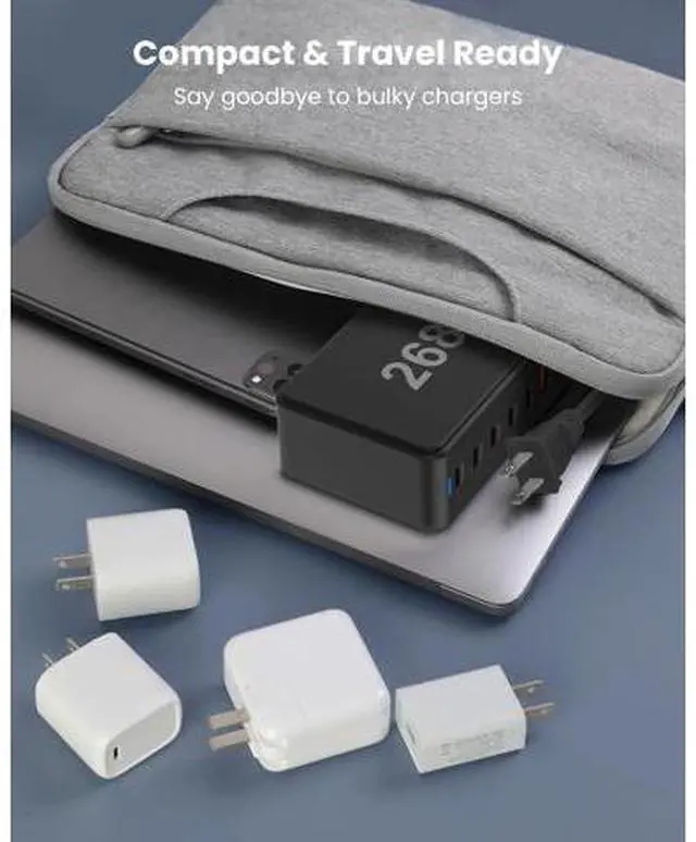 Alt view image 7 of 7 - WISDUM USB C Charger, 268W 8-Port Fast USB Charging Station with 5 USB-C + 3 USB-A, Portable Multiport USB C Wall Charger for iPhone 15-12 Series, iPad Pro, MacBook, Galaxy, Pixel, Switch, and More