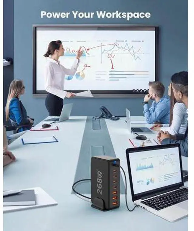 Alt view image 6 of 7 - WISDUM USB C Charger, 268W 8-Port Fast USB Charging Station with 5 USB-C + 3 USB-A, Portable Multiport USB C Wall Charger for iPhone 15-12 Series, iPad Pro, MacBook, Galaxy, Pixel, Switch, and More