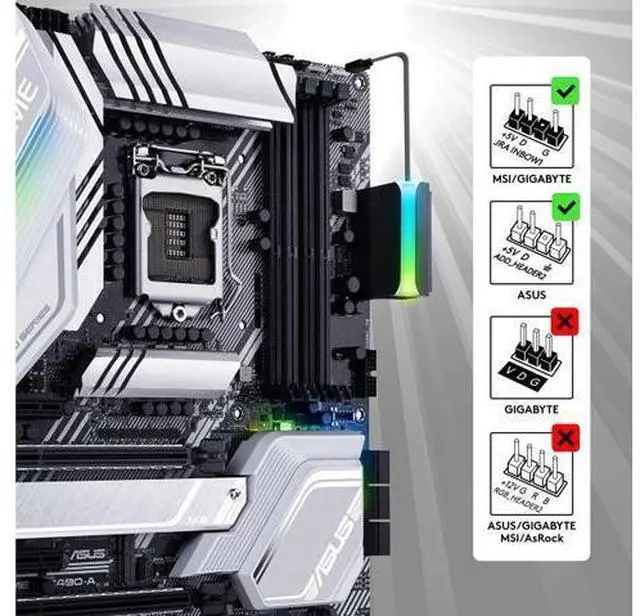 Alt view image 7 of 7 - ATX 24-pin 90 Degree Power Connector 5V 3 Pin ARGB Rainbow Female to Male Power Supply/Power Adapter for Computer Motherboard -1 Pack