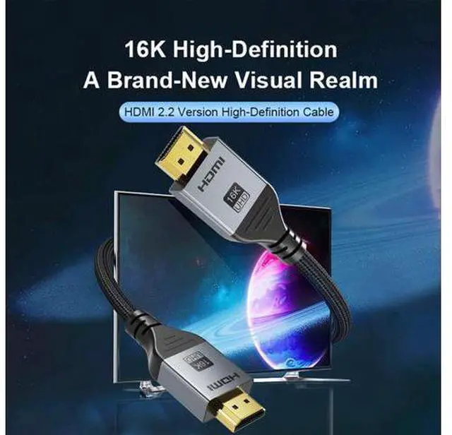 Alt view image 3 of 7 - 16K HDMI 2.2 Cable 3.3FT, 96Gbps Ultra High Speed 16K@60Hz 8K@120Hz 4K@480Hz HDMI Cord, HDCP 2.3 & HDR10 HDMI Cables for PS5/Xbox Series X|S/Roku TV/Gaming PC/Monitor/Blu-ray/Projector