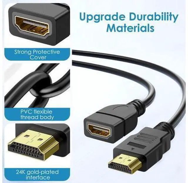 Alt view image 4 of 7 - 2 Pack HDMI Extension Cable 3 Feet High Speed HDMI Male to Female Adapter Cord 1080P HDMI Cable Extender Video Wire for for HDTV, Monitor, PC, Laptop, Projector