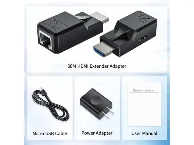 Alt view image 7 of 7 - 196FT HDMI Extender Over Single Ethernet Cat5e/6 Cable, Support Audio Video UHD 1080P@60Hz, HDMI Male to Male RJ45 Network LAN Extender 60M Converter Repeater, for HDTV, PC, PS3/4, Monitor