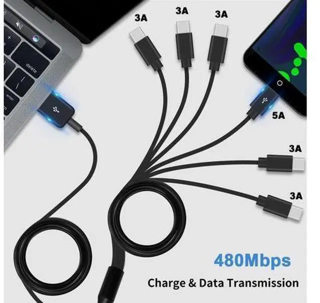 Alt view image 2 of 7 - USB C Splitter Cable - 6 in 1 USB 2.0 Type A to 6 Type-C Male Charger Cable with 3A Fast Charge for Android, Samsung, Tablet, 1.64ft