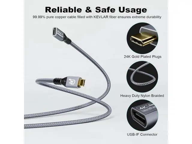 Alt view image 4 of 7 - 20Gbps USB C 3.2 Extension Cable, USBC 3.2 Gen2 Type-c Male to Female Extender Cable Ultra HD 4K@60Hz 240W Charging 20Gbps Data Transfer Compatible with External SSD eGPU 1m