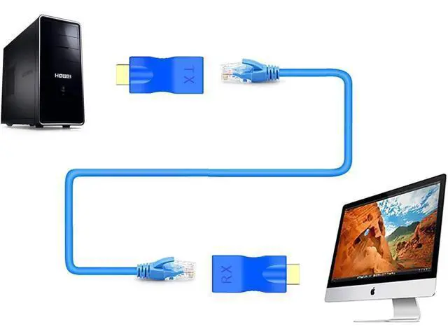 Alt view image 5 of 7 - HDMI Extender Adapter, HDMI to RJ45 Ethernet Network Converter Over by Cat5-e/6 Cable Splitter 1080p up to 30m/98ft Repeater for HDTV HD TV DVD PS4 STB