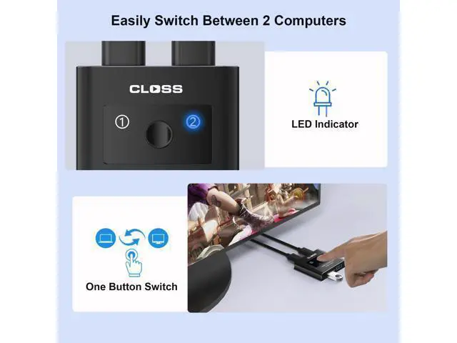 Alt view image 5 of 7 - USB 3.0 Switch 2 in 2 Out, USB Switcher for 2 Computers, Share Keyboard, Mouse, Printer, Scanner, KVM Switch Selector, Compatible with Windows, Mac, Linux, Includes 2 USB-A 3.0 Cables