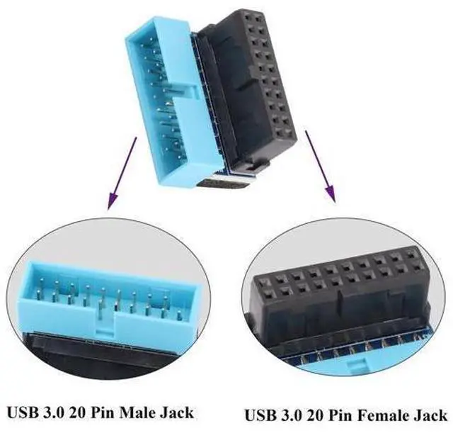Alt view image 3 of 7 - 2 Pack Down Right Angle USB 3.0 19-pin Connector 90 Degree 19Pin/20Pin 3.0 USB Female to Male Extension Power Adapter Board for Desktop Motherboard Internal Header Adapter(Down/Blue-20Pin)