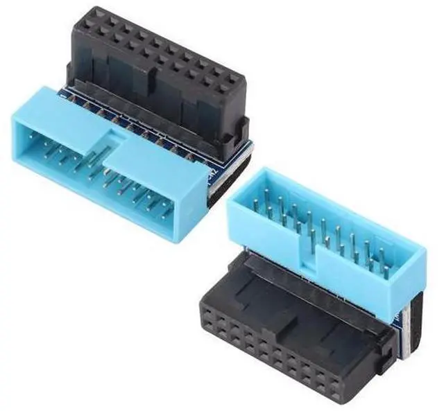 Main image of 2 Pack Down Right Angle USB 3.0 19-pin Connector 90 Degree 19Pin/20Pin 3.0 USB Female to Male Extension Power Adapter Board for Desktop Motherboard Internal Header Adapter(Down/Blue-20Pin)
