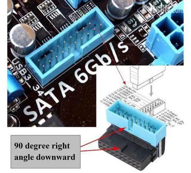 Alt view image 6 of 7 - 2 Pack Down Right Angle USB 3.0 19-pin Connector 90 Degree 19Pin/20Pin 3.0 USB Female to Male Extension Power Adapter Board for Desktop Motherboard Internal Header Adapter(Down/Blue-20Pin)