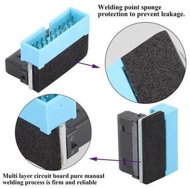 Alt view image 5 of 7 - 2 Pack Down Right Angle USB 3.0 19-pin Connector 90 Degree 19Pin/20Pin 3.0 USB Female to Male Extension Power Adapter Board for Desktop Motherboard Internal Header Adapter(Down/Blue-20Pin)