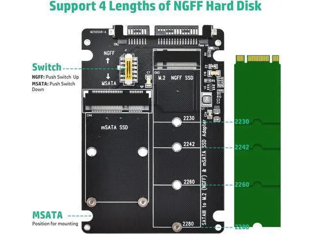 Alt view image 5 of 7 - M.2 to SATA Adapter - 2 in 1 Converter for MSATA/M.2 NGFF SSD to 2.5" SATA III, Supports B&M Key, Not for M Key