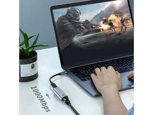 Alt view image 2 of 6 - USB C to RJ45 Ethernet Adapter Gigabit, RJ45 Female to USB C Female Adapter, Up to 1000/100/10Mbps Ethernet LAN Network Adapter Compatible for iPad, MacBook Pro, 1Pack
