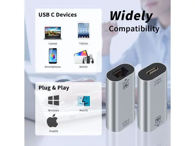 Alt view image 4 of 6 - USB C to RJ45 Ethernet Adapter Gigabit, RJ45 Female to USB C Female Adapter, Up to 1000/100/10Mbps Ethernet LAN Network Adapter Compatible for iPad, MacBook Pro, 1Pack