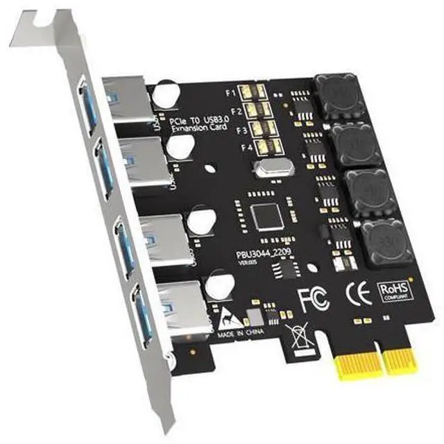 Main image of Vszerda U3044 4-Port USB 3.0 Type-A 5Gb PCIe Expansion Card for Intel, AMD, and ARM Platform, Compatible with Windows and Linux (Not Support Mac OS)