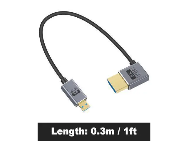 Alt view image 7 of 7 - Short Micro HDMI 2.1 Cable, 90 Degree Micro HDMI to HDMI Cable, Left Angle HDMI Male to Micro HDMI Cable 8K@60Hz, 4K@240Hz, 48Gbps High Speed for Camera 1FT/30cm