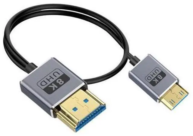 Main image of 1ft Mini HDMI to HDMI 8K@60Hz UHD Cable, OD 2.5mm Ultra Thin HDMI 2.1 Cord, 48Gbps Straight Male Mini HDMI to Straight Male HDMI Cable