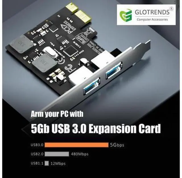 Alt view image 2 of 14 - Vszerda U3023 2-Port USB 3.0 Type-A 5Gb PCIe Expansion Card for Intel, AMD, and ARM Platform, Compatible with Windows and Linux (Not Support Mac OS)