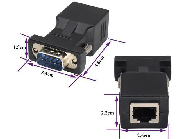 Alt view image 2 of 7 - RJ45 to DB9 RS232 Adapter 9-Pin Serial Port RS232 Male to RJ45 Female CAT5 CAT6 Ethernet LAN Extend Converter, Network to DB9 Serial Port Coupler Extender Adapter (2 Pack-Male)