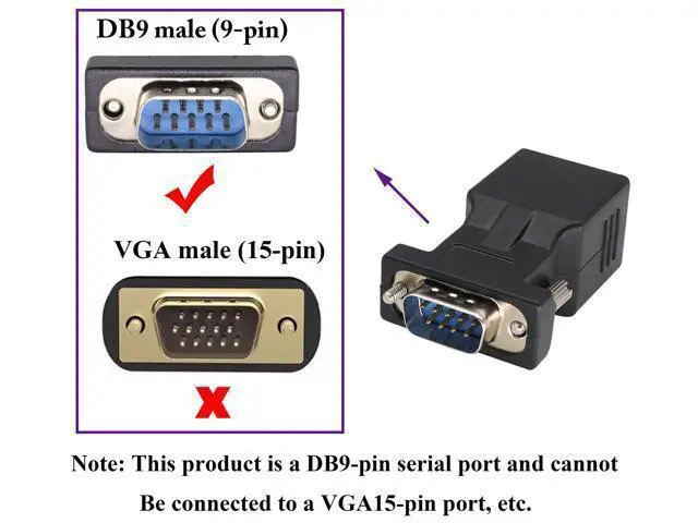 Alt view image 7 of 7 - RJ45 to DB9 RS232 Adapter 9-Pin Serial Port RS232 Male to RJ45 Female CAT5 CAT6 Ethernet LAN Extend Converter, Network to DB9 Serial Port Coupler Extender Adapter (2 Pack-Male)