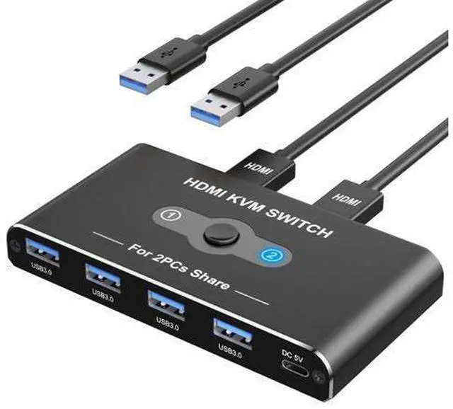 Main image of KVM Switch, KVM Switch 1 Monitors 2 Computers, HDMI Switch, 4K@60Hz KVM Switches for 2 Computers Sharing 1 Monitor, 4 USB 3.0 Devices Such as Keyboard, Mouse, Printer, Scanner