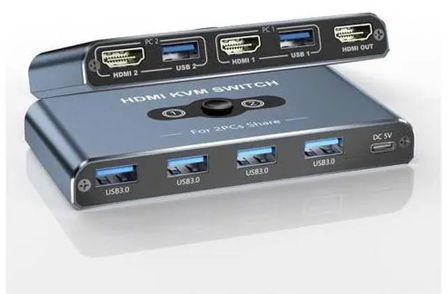 Main image of KVM Switch, KVM Switch 1 Monitors 2 Computers, HDMI Switch, 4K@60Hz KVM Switches for 2 Computers Sharing 1 Monitor, 4 USB 3.0 Devices Such as Keyboard, Mouse, Printer, Scanner(Grey)