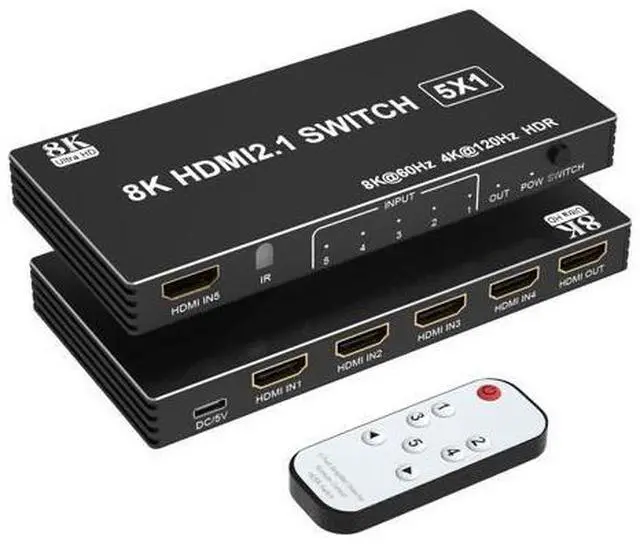 Main image of 8K HDMI Switch 4K 120Hz - 5 in 1 Out HDMI Splitter Switcher 8K@60Hz 4K@120Hz with Remote 3D HDR10+ HDCP 2.3 CEC, Use for PS5/4/3 Xbox DVD Player Fire Stick Roku TV PC Nintendo Switch