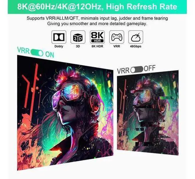 Alt view image 4 of 5 - 8K HDMI Switch 4K 120Hz - 5 in 1 Out HDMI Splitter Switcher 8K@60Hz 4K@120Hz with Remote 3D HDR10+ HDCP 2.3 CEC, Use for PS5/4/3 Xbox DVD Player Fire Stick Roku TV PC Nintendo Switch