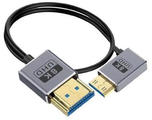 Main image of 1ft Mini HDMI to HDMI 8K@60Hz Cable, 48Gbps Left Angle Male Mini HDMI to Straight Male HDMI Coaxial Cable, OD 2.5mm Ultra Thin HDMI 2.1 Version UHD Cord