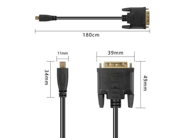 Alt view image 7 of 7 - Micro HDMI to DVI-D Adapter, Male to DVI Connector - 1.8M Cable for Monitor/Display/Projector Video Converter (1 Pack)