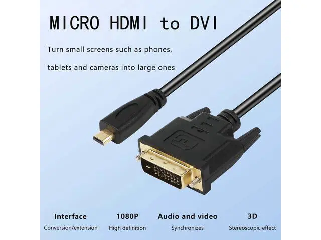 Alt view image 4 of 7 - Micro HDMI to DVI-D Adapter, Male to DVI Connector - 1.8M Cable for Monitor/Display/Projector Video Converter (1 Pack)