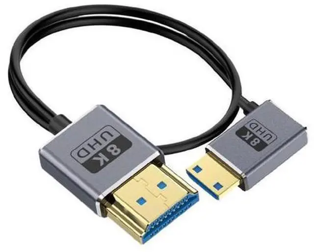 Main image of 1ft Mini HDMI to HDMI 8K@60Hz Cable, 48Gbps Right Angle Male Mini HDMI to Straight Male HDMI Coaxial Cable, OD 2.5mm Ultra Thin HDMI 2.1 Version UHD Cord
