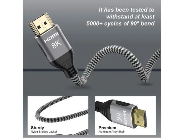 Alt view image 3 of 7 - 8K HDMI 2.1 UHD 8K High Speed 48Gbps 8K@60Hz 4K@120Hz HDCP2.2 4:4:4 HDR 3D ARC HDMI Cable Compatible with HDMI Laptops PS4 SetTop Box HDTVs Projectors (2m, HDMI 8K Cable)