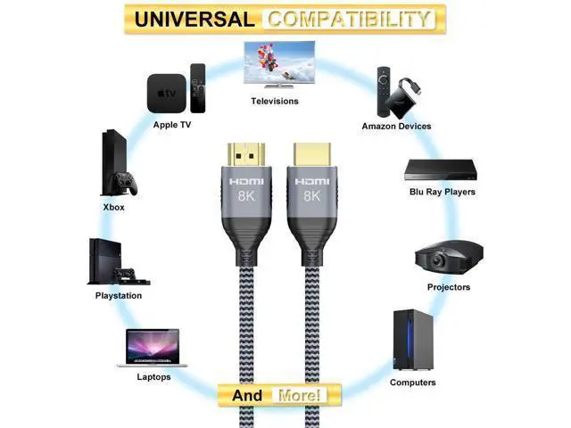 Alt view image 4 of 7 - 8K HDMI 2.1 UHD 8K High Speed 48Gbps 8K@60Hz 4K@120Hz HDCP2.2 4:4:4 HDR 3D ARC HDMI Cable Compatible with HDMI Laptops PS4 SetTop Box HDTVs Projectors (2m, HDMI 8K Cable)