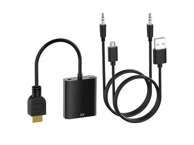 Alt view image 7 of 7 - HDMI to VGA with Audio, Gold-Plated Active HDMI to VGA Adapter (Male to Female) with Micro USB Power Cable & 3.5mm Audio Cable for PS4, MacBook Pro, Mac Mini, Apple TV and More - Black 2pack