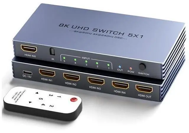 Main image of HDMI Splitter 4K 240Hz - New Upgrade 5 in 1 Out 8K@60Hz 4K@240Hz HDMI Switch with Remote Support 3D/HDR/HDCP2.3, Compatible with PS5/4 Xbox Nintendo Switch Roku Apple TV Fire Stick 8k HDMI2.1 Splitter