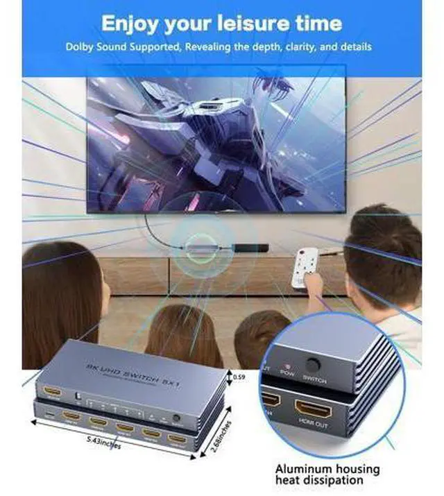 Alt view image 7 of 7 - HDMI Splitter 4K 240Hz - New Upgrade 5 in 1 Out 8K@60Hz 4K@240Hz HDMI Switch with Remote Support 3D/HDR/HDCP2.3, Compatible with PS5/4 Xbox Nintendo Switch Roku Apple TV Fire Stick 8k HDMI2.1 Splitter