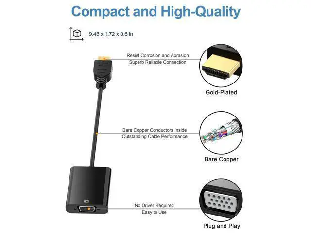 Alt view image 4 of 7 - HDMI to VGA with Audio, Gold-Plated Active HDMI to VGA Adapter (Male to Female) with Micro USB Power Cable & 3.5mm Audio Cable for PS4, MacBook Pro, Mac Mini, Apple TV and More - Black 2pack