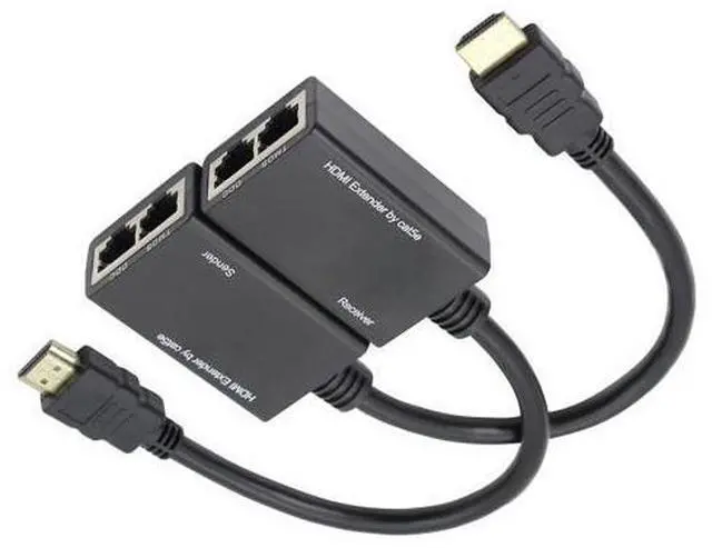 Main image of HDMI Extender to RJ45 Over CAT 5e/6 Network LAN Ethernet Cable Adapter Signal Repeater 98ft 1080P HDMI Male to RJ45 Adapter 30M Sender+Receiver,2 Ports