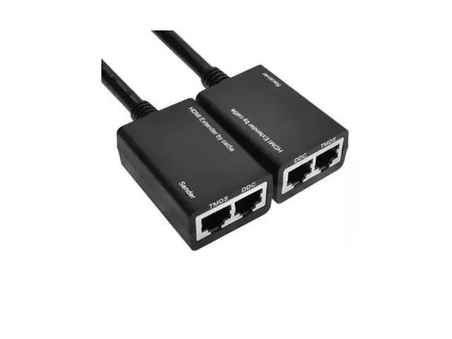 Alt view image 4 of 6 - HDMI Extender to RJ45 Over CAT 5e/6 Network LAN Ethernet Cable Adapter Signal Repeater 98ft 1080P HDMI Male to RJ45 Adapter 30M Sender+Receiver,2 Ports