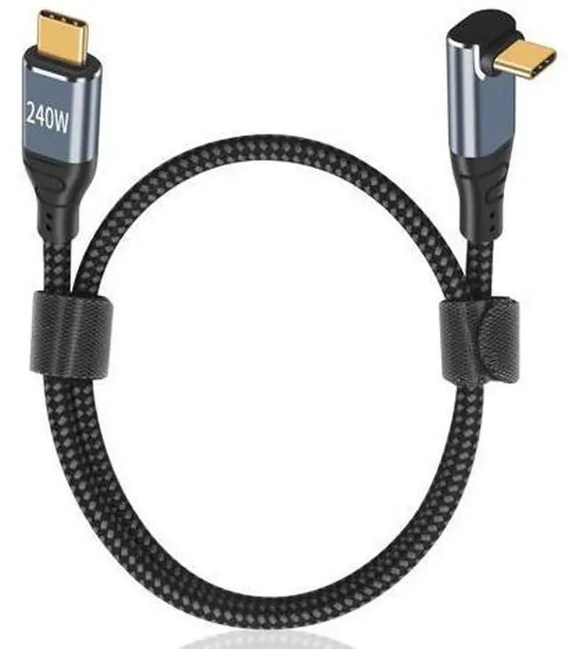 Main image of USB C 90 Degree Cable 6.6 ft, 240W Fast Charging PD 3.1 Type C to Type C Cable Short Braided 3A 90 Degree Up Down Angle USB C Cable for iPad Pro Galaxy Air MacBook