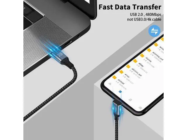 Alt view image 3 of 6 - USB C 90 Degree Cable 6.6 ft, 240W Fast Charging PD 3.1 Type C to Type C Cable Short Braided 3A 90 Degree Up Down Angle USB C Cable for iPad Pro Galaxy Air MacBook