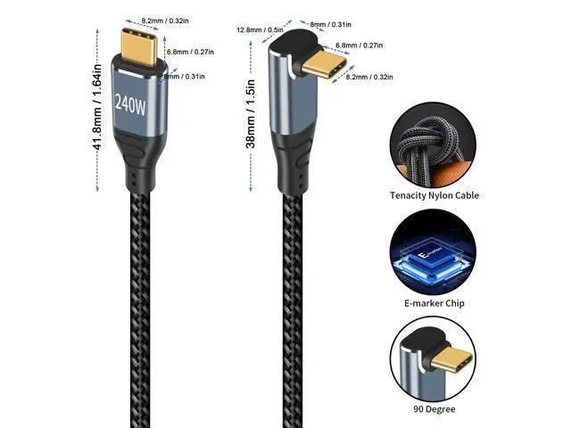 Alt view image 5 of 6 - USB C 90 Degree Cable 6.6 ft, 240W Fast Charging PD 3.1 Type C to Type C Cable Short Braided 3A 90 Degree Up Down Angle USB C Cable for iPad Pro Galaxy Air MacBook