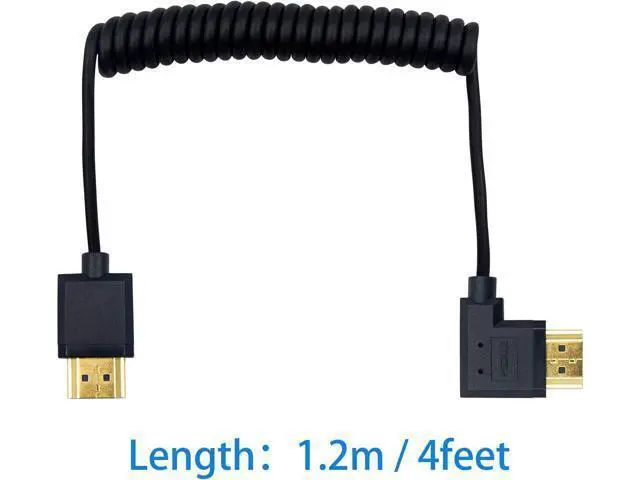Alt view image 7 of 7 - Left Angle Coiled HDMI Cable 4FT/1.2M, Extreme Thin 90 Degree HDMI Male to Male Coiled Cable for 3D and 4K@60hz Ultra HD TV Stick for PS5, Blu-ray, Roku TV, Xbox Series X/S