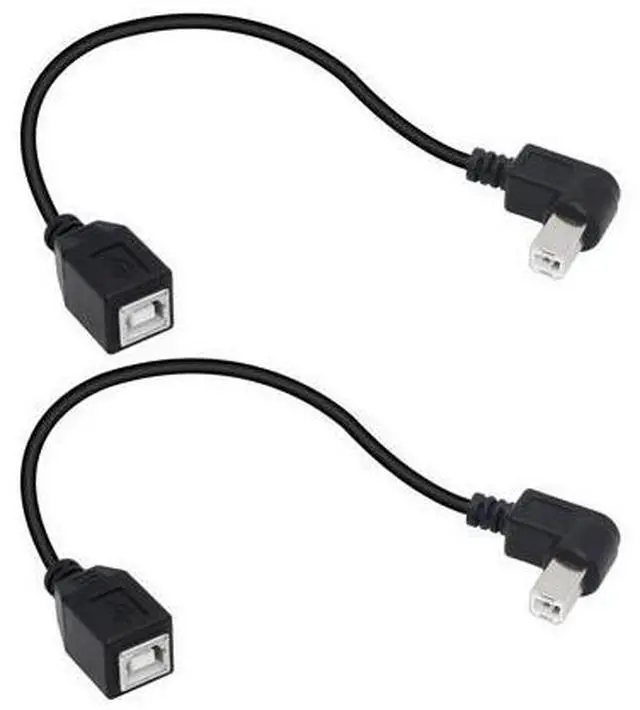 Main image of 2-Pack USB 2.0 Type-B Printer Cable, 25cm, Black, Female-to-Male, PVC, 28AWG, Supports Printer, Scanner, Mobile HDD (Right 2)