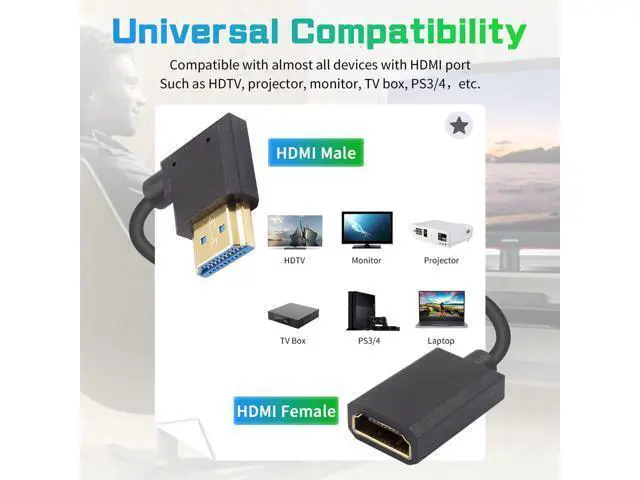 Alt view image 5 of 7 - 8K HDMI to HDMI Extender Cable, 48Gbps Right Angle HDMI Male to Female Coiled Cable for MacBook Pro, PS5, Xbox Series X, Roku TV, UHD TV, Blu-ray, 4FT/1.2M
